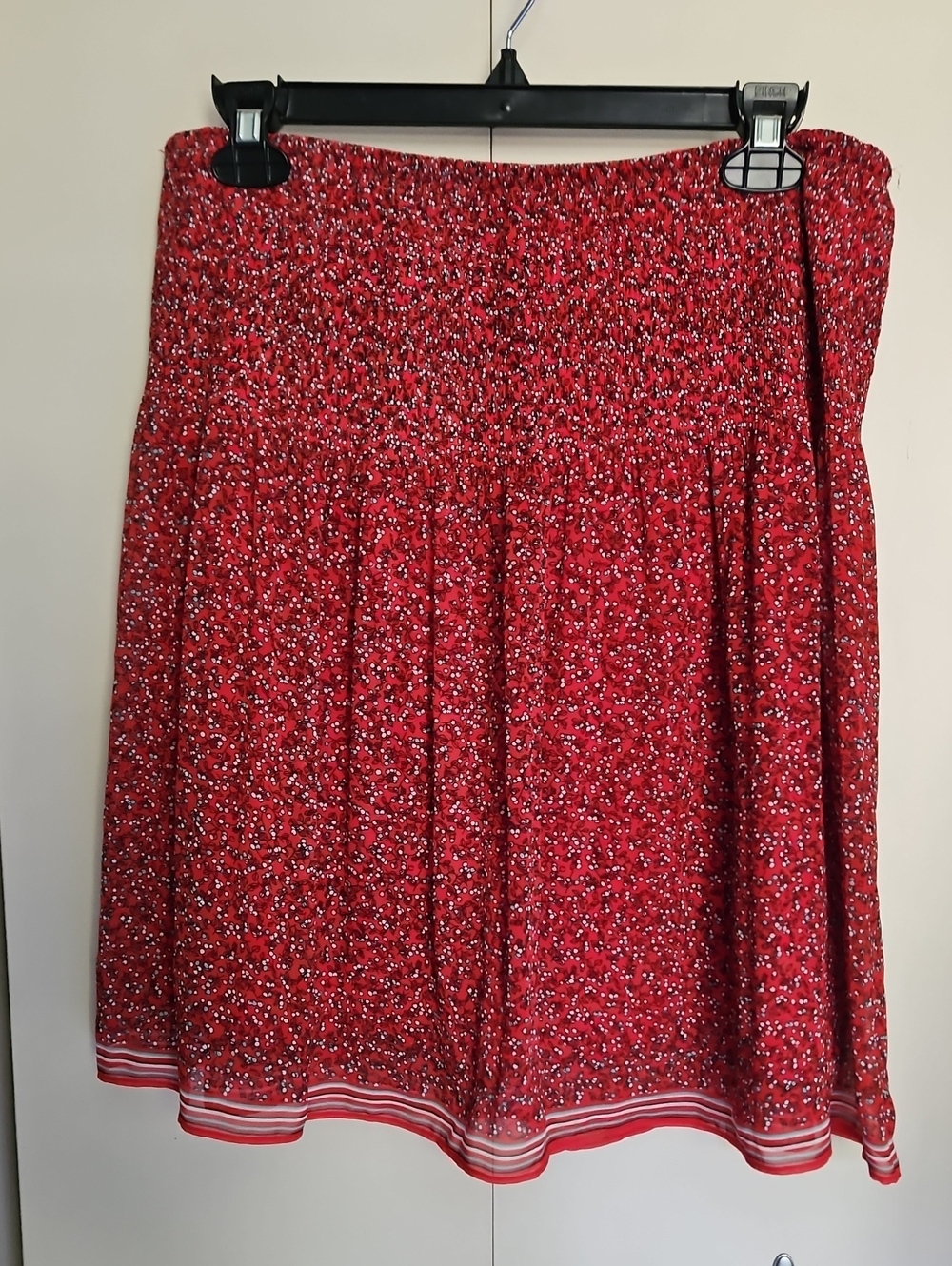 Max Studio Red Floral Lined Smocked A-Line Skirt Sz Large